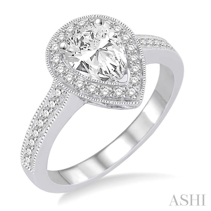 PEAR SHAPE SEMI-MOUNT HALO DIAMOND ENGAGEMENT RING