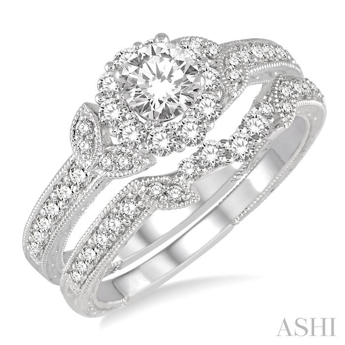 ROUND SHAPE HALO DIAMOND WEDDING SET