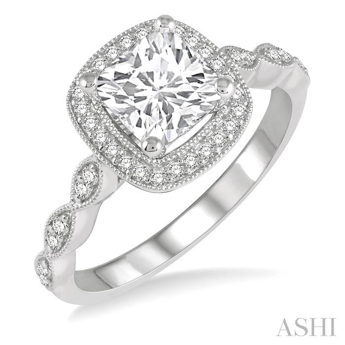 CUSHION SHAPE SEMI-MOUNT HALO DIAMOND ENGAGEMENT RING