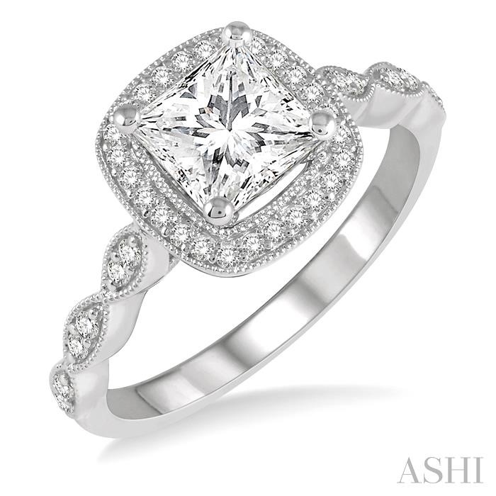 PRINCESS SHAPE SEMI-MOUNT HALO DIAMOND ENGAGEMENT RING