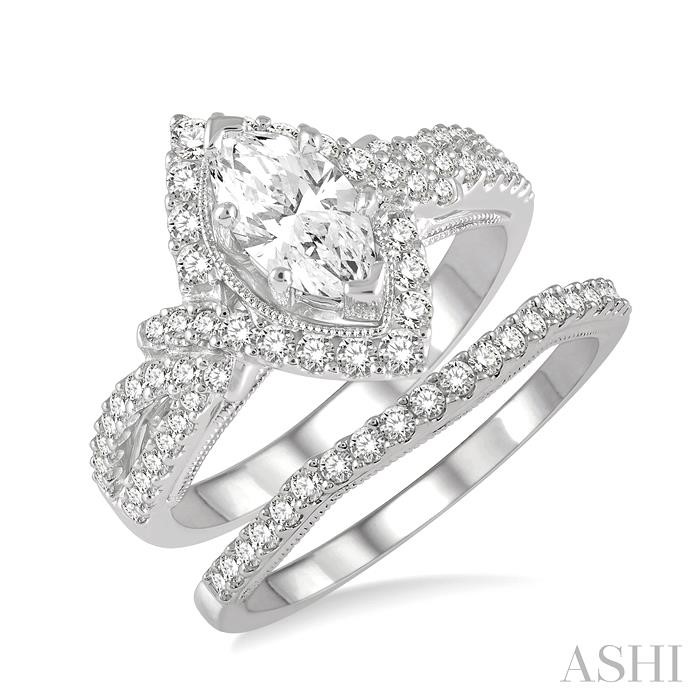 MARQUISE SHAPE HALO DIAMOND WEDDING SET