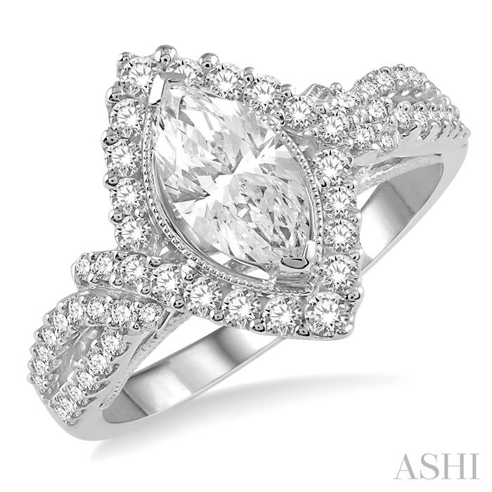 MARQUISE SHAPE SEMI-MOUNT HALO DIAMOND ENGAGEMENT RING