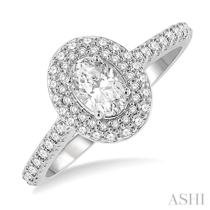 OVAL SHAPE SEMI-MOUNT HALO DIAMOND ENGAGEMENT RING