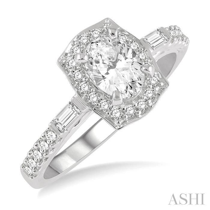 OVAL SHAPE SEMI-MOUNT HALO DIAMOND ENGAGEMENT RING