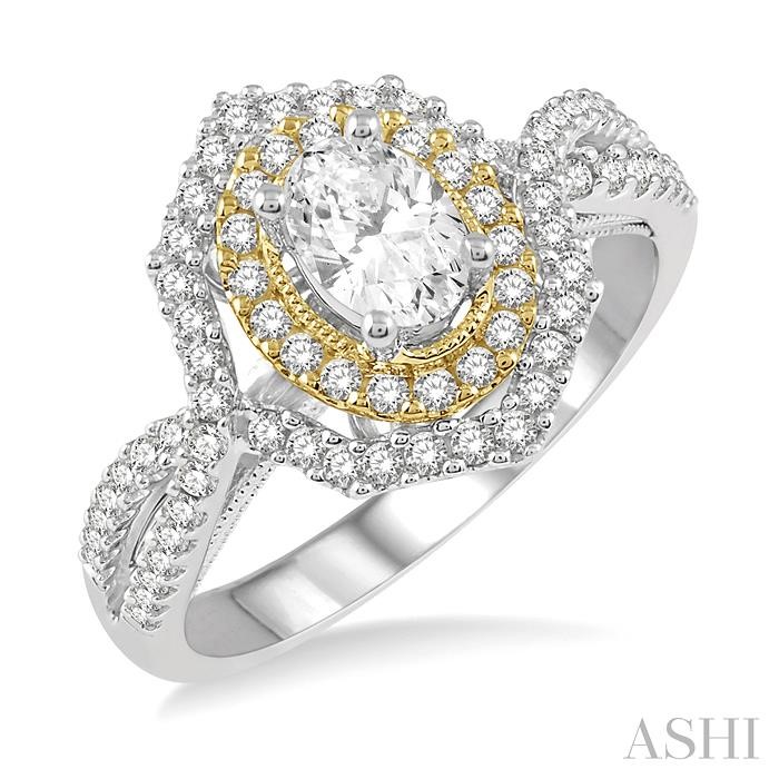 OVAL SHAPE SEMI-MOUNT HALO DIAMOND ENGAGEMENT RING