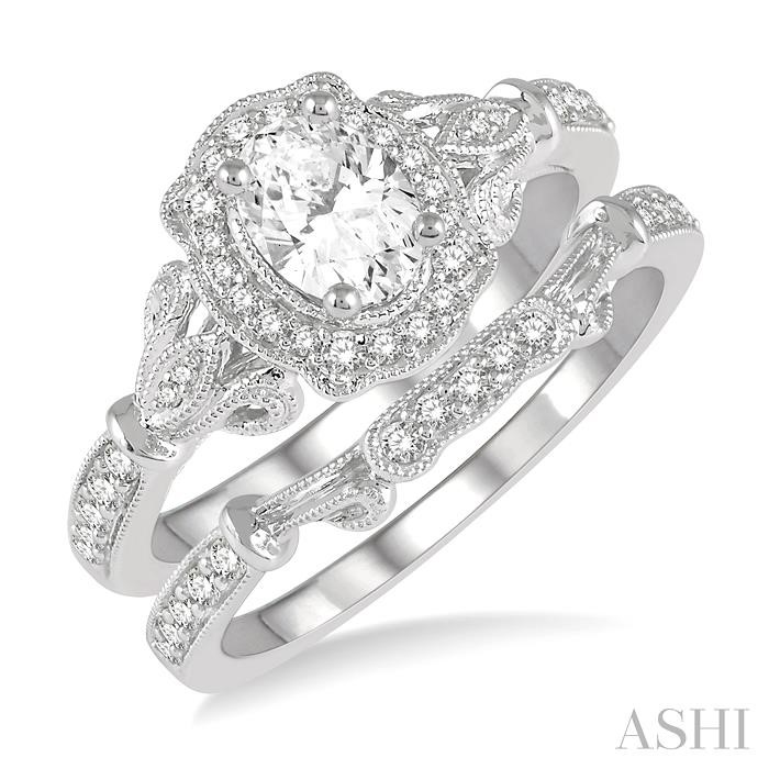 OVAL SHAPE HALO DIAMOND WEDDING SET