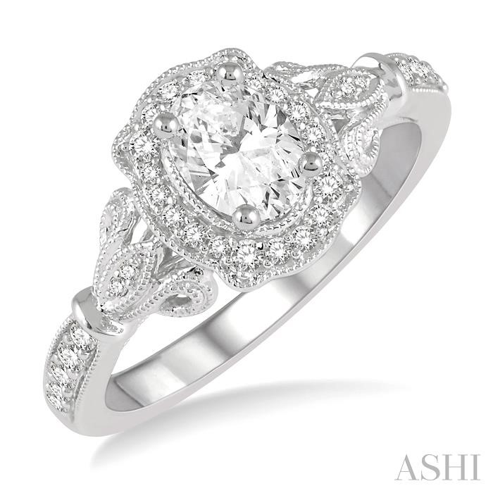 OVAL SHAPE SEMI-MOUNT HALO DIAMOND ENGAGEMENT RING