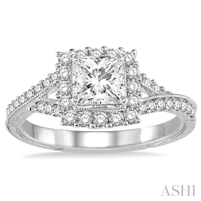 Princess Shape Semi-Mount Halo Diamond Engagement Ring-2