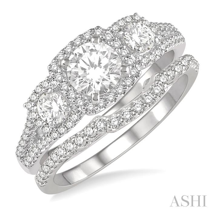 PAST PRESENT & FUTURE HALO DIAMOND WEDDING SET