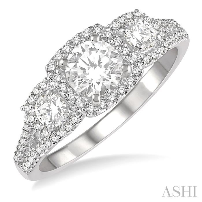 ROUND SHAPE PAST PRESENT & FUTURE HALO DIAMOND ENGAGEMENT RING