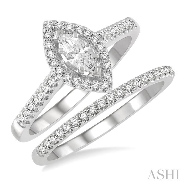 MARQUISE SHAPE HALO DIAMOND WEDDING SET