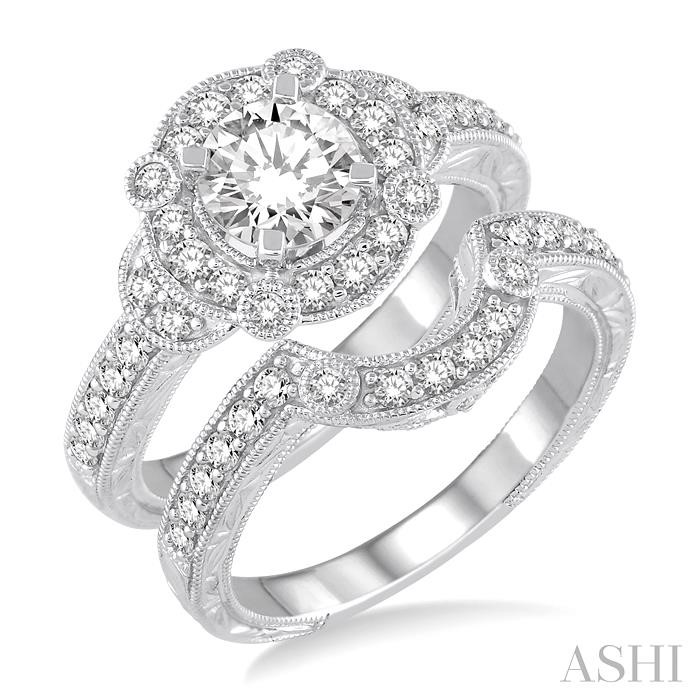 ROUND SHAPE HALO DIAMOND WEDDING SET