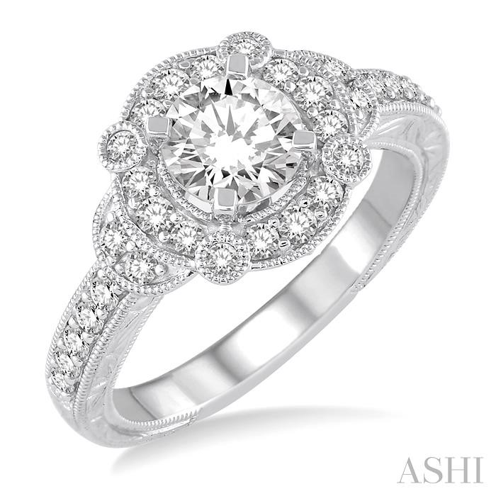 ROUND SHAPE SEMI-MOUNT HALO DIAMOND ENGAGEMENT RING