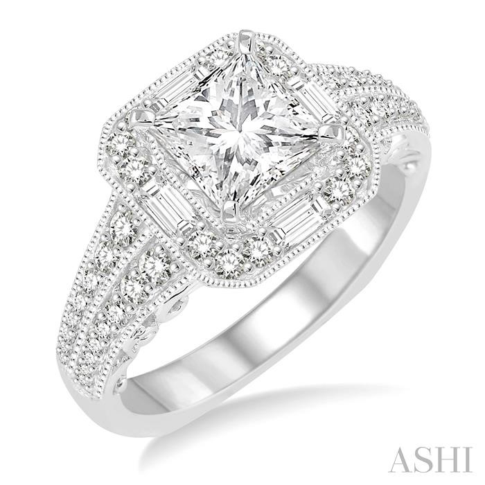 PRINCESS SHAPE SEMI-MOUNT HALO DIAMOND ENGAGEMENT RING