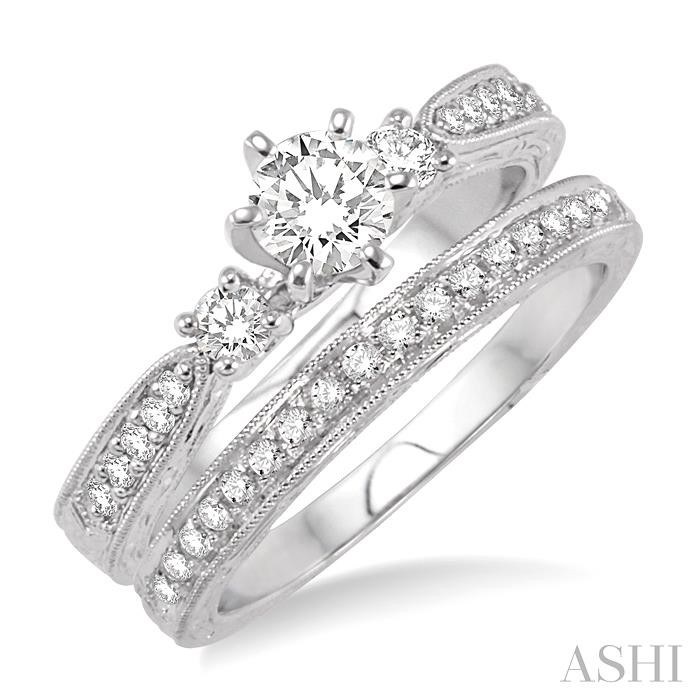 ROUND SHAPE PAST PRESENT & FUTURE DIAMOND WEDDING SET