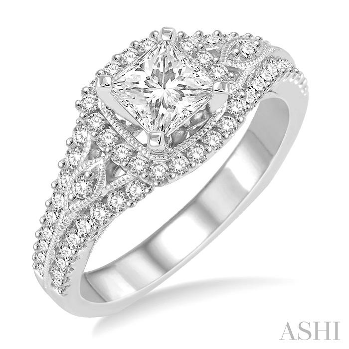 PRINCESS SHAPE SEMI-MOUNT HALO DIAMOND ENGAGEMENT RING