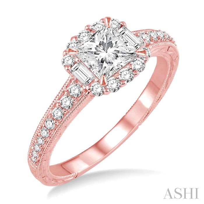 PRINCESS SHAPE SEMI-MOUNT HALO DIAMOND ENGAGEMENT RING