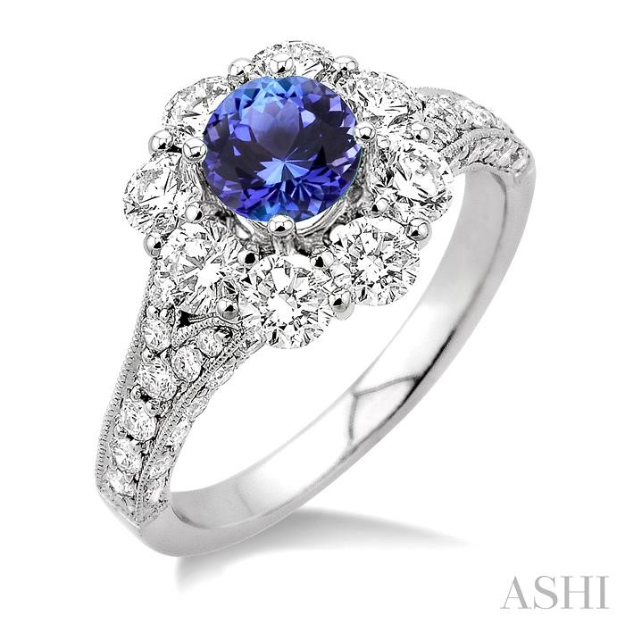 GEMSTONE & HALO DIAMOND RING