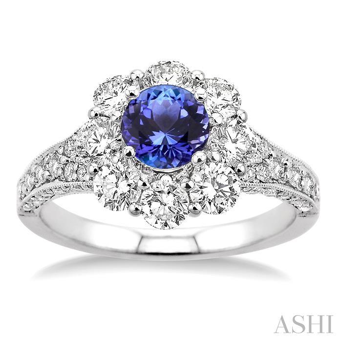 Round Shape Gemstone & Halo Diamond Ring-2