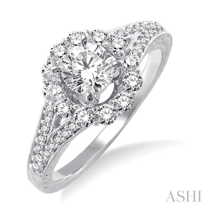 Round Shape Semi-Mount Halo Diamond Engagement Ring