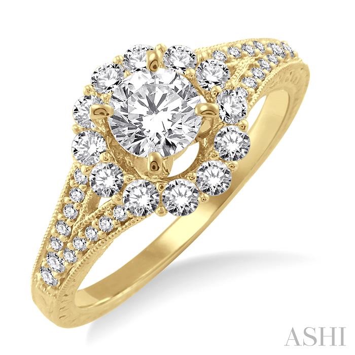 Round Shape Semi-Mount Halo Diamond Engagement Ring