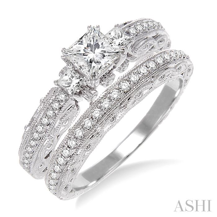 PRINCESS SHAPE PAST PRESENT & FUTURE DIAMOND WEDDING SET