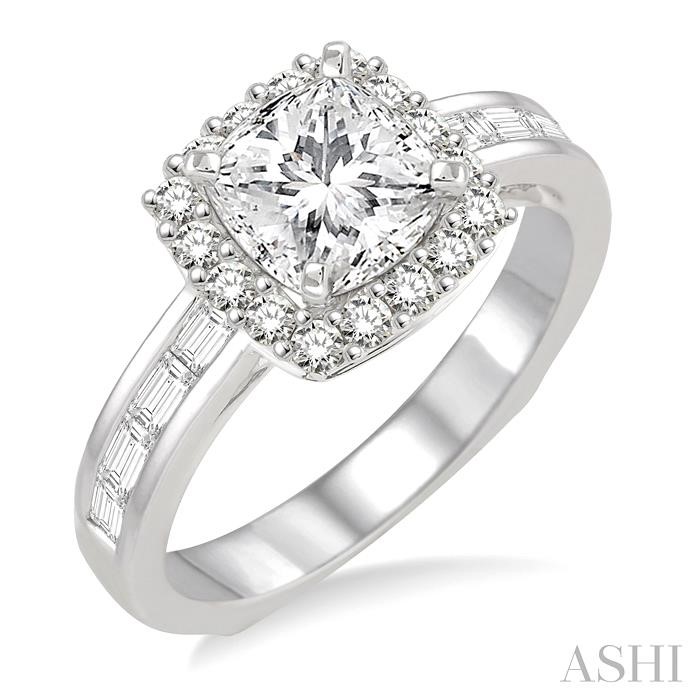 PRINCESS SHAPE SEMI-MOUNT HALO DIAMOND ENGAGEMENT RING