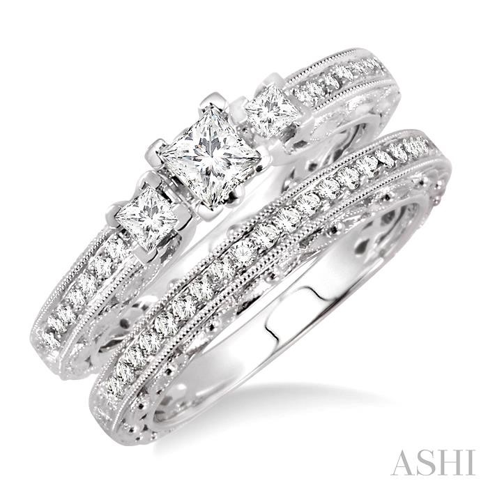 PRINCESS SHAPE PAST PRESENT & FUTURE DIAMOND WEDDING SET