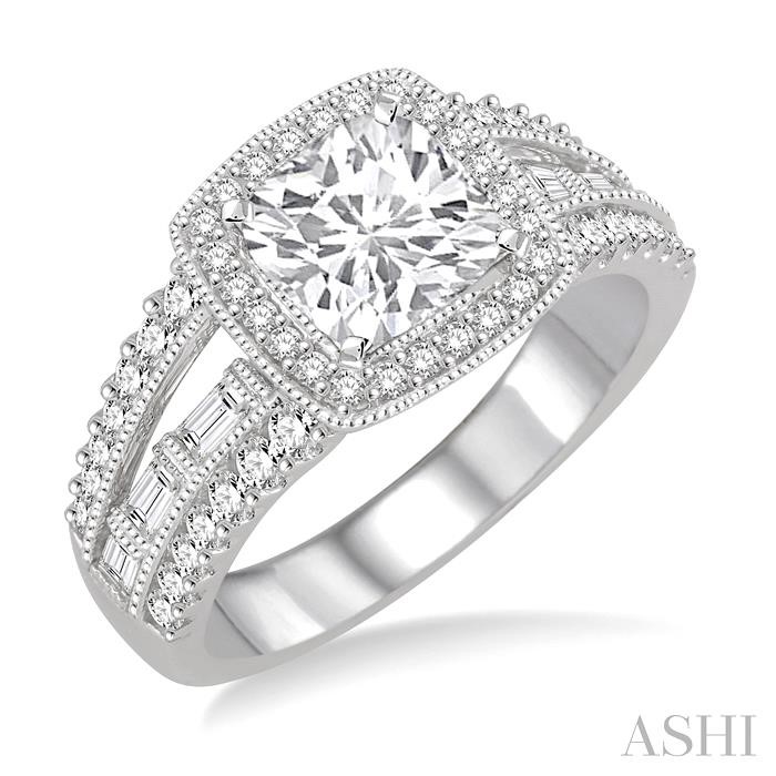 CUSHION SHAPE SEMI-MOUNT HALO DIAMOND ENGAGEMENT RING