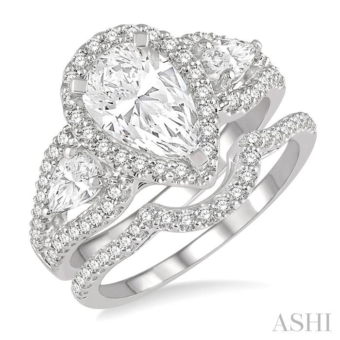 PEAR SHAPE PAST PRESENT & FUTURE HALO DIAMOND WEDDING SET