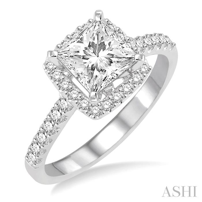 PRINCESS SHAPE SEMI-MOUNT HALO DIAMOND ENGAGEMENT RING