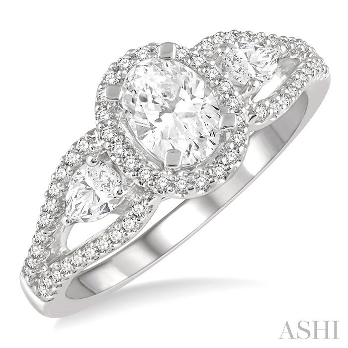 OVAL SHAPE SEMI-MOUNT HALO DIAMOND ENGAGEMENT RING