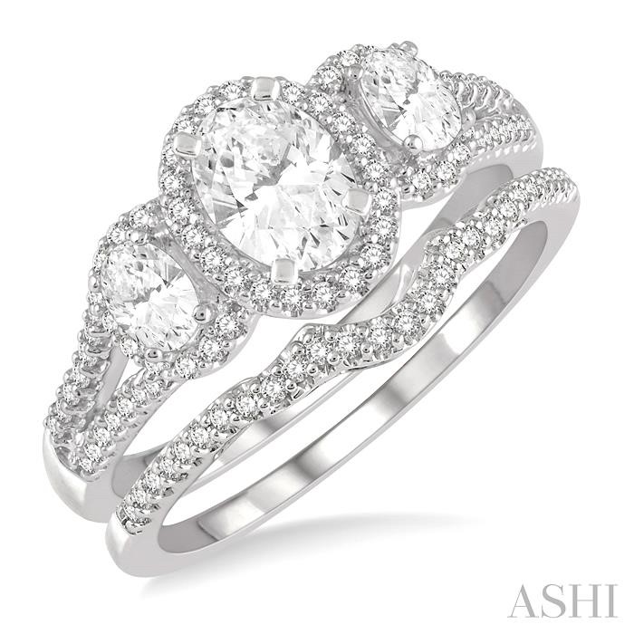 OVAL SHAPE PAST PRESENT & FUTURE HALO DIAMOND WEDDING SET