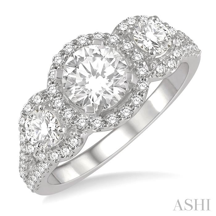 ROUND SHAPE PAST PRESENT & FUTURE HALO DIAMOND ENGAGEMENT RING