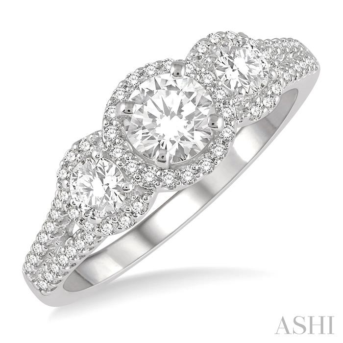 PAST PRESENT & FUTURE HALO DIAMOND ENGAGEMENT RING