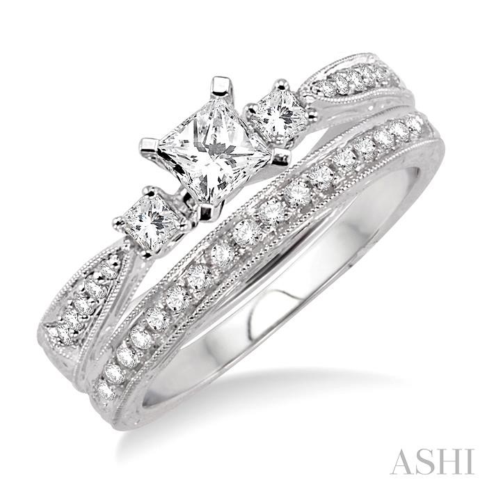 PRINCESS SHAPE PAST PRESENT & FUTURE DIAMOND WEDDING SET