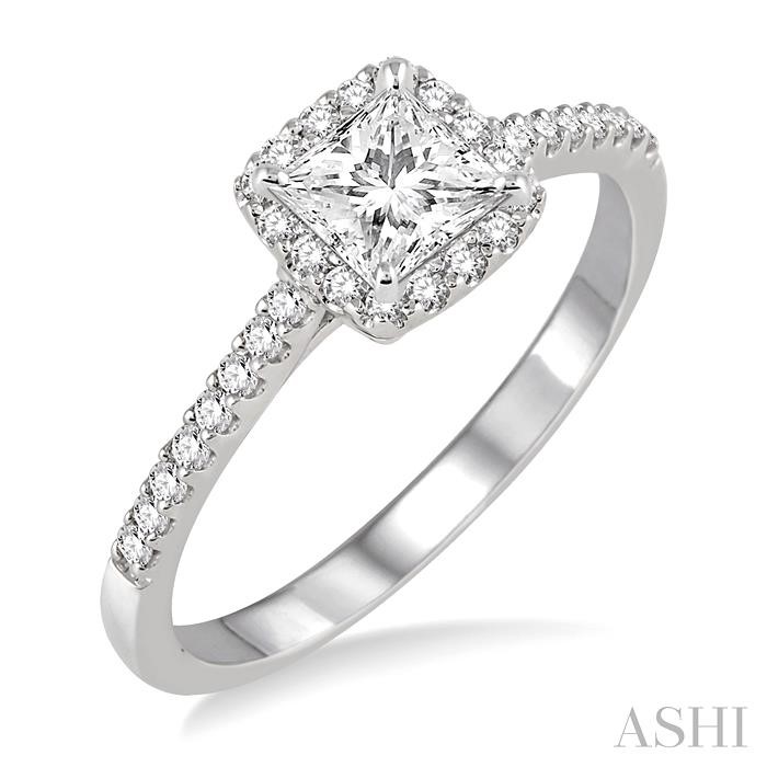 PRINCESS SHAPE SEMI-MOUNT HALO DIAMOND ENGAGEMENT RING