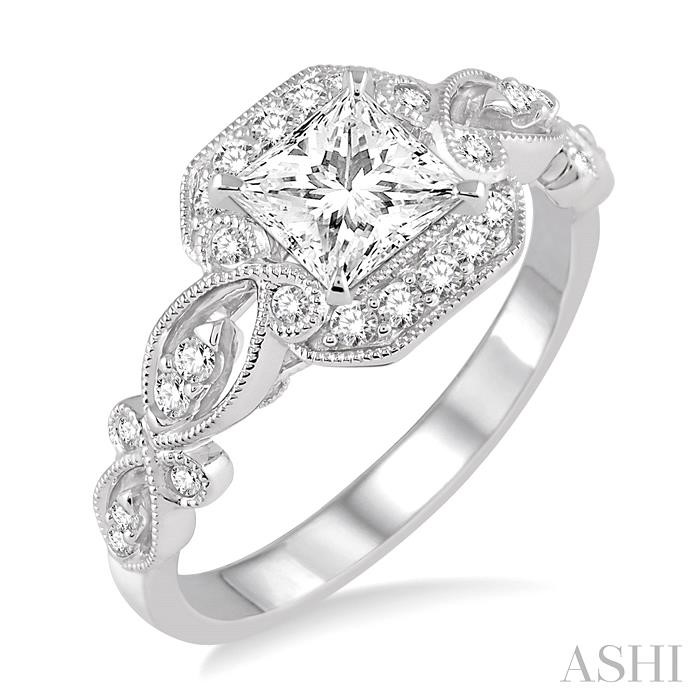 PRINCESS SHAPE SEMI-MOUNT HALO DIAMOND ENGAGEMENT RING