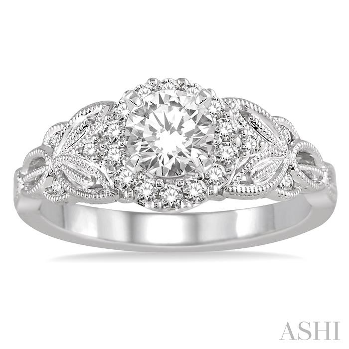 Round Shape Semi-Mount Halo Diamond Engagement Ring-2