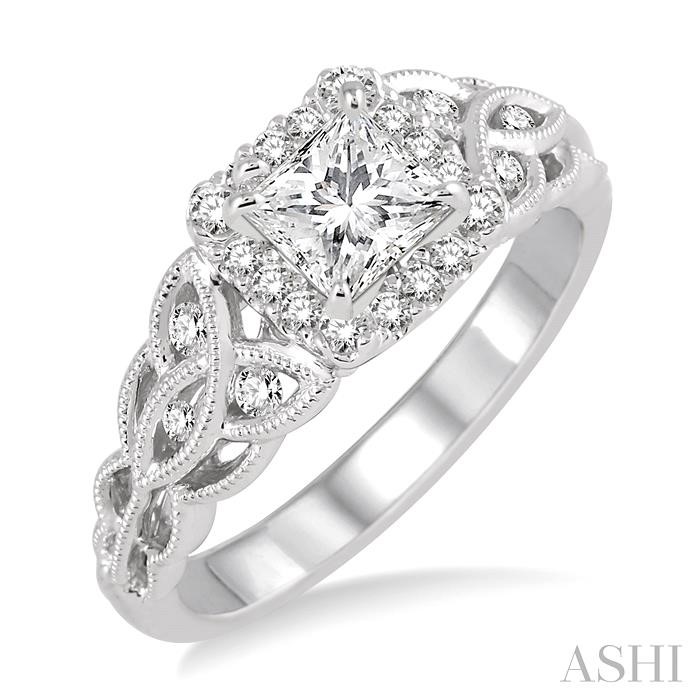 PRINCESS SHAPE SEMI-MOUNT HALO DIAMOND ENGAGEMENT RING