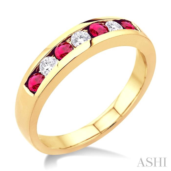 Channel Set Alternate Gemstone & Diamond Wedding Band