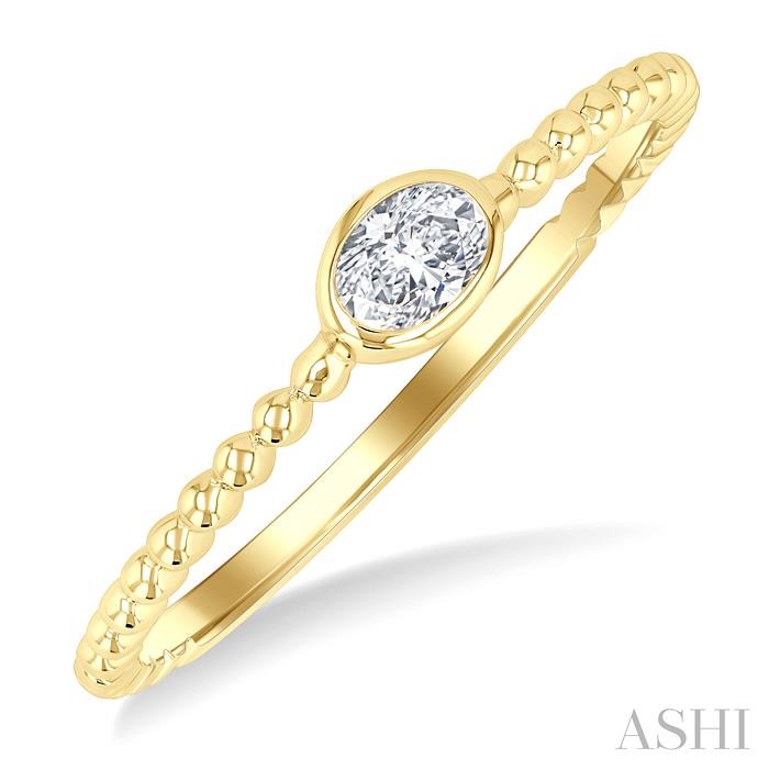 Oval Shape East-West Bezel Set Petite Diamond Fashion Ring