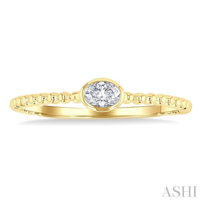 Oval Shape East-West Bezel Set Petite Diamond Fashion Ring-2