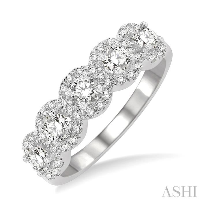 5 STONE HALO DIAMOND WEDDING BAND