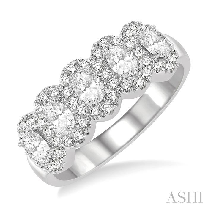 OVAL SHAPE 5 STONE HALO DIAMOND WEDDING BAND