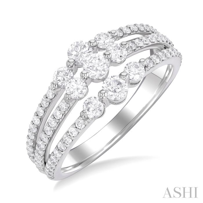 ROUND SHAPE THREE ROW PAST PRESENT & FUTURE DIAMOND FASHION BAND