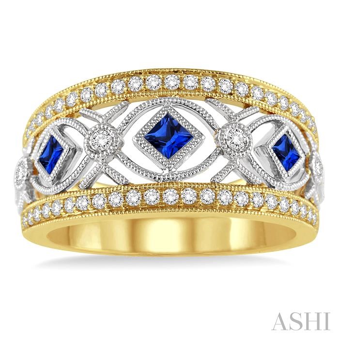 Princess Shape Gemstone & Diamond Fashion Band-2