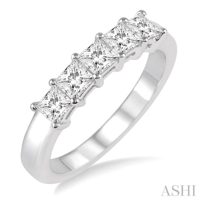 PRINCESS SHAPE 5 STONE DIAMOND WEDDING BAND