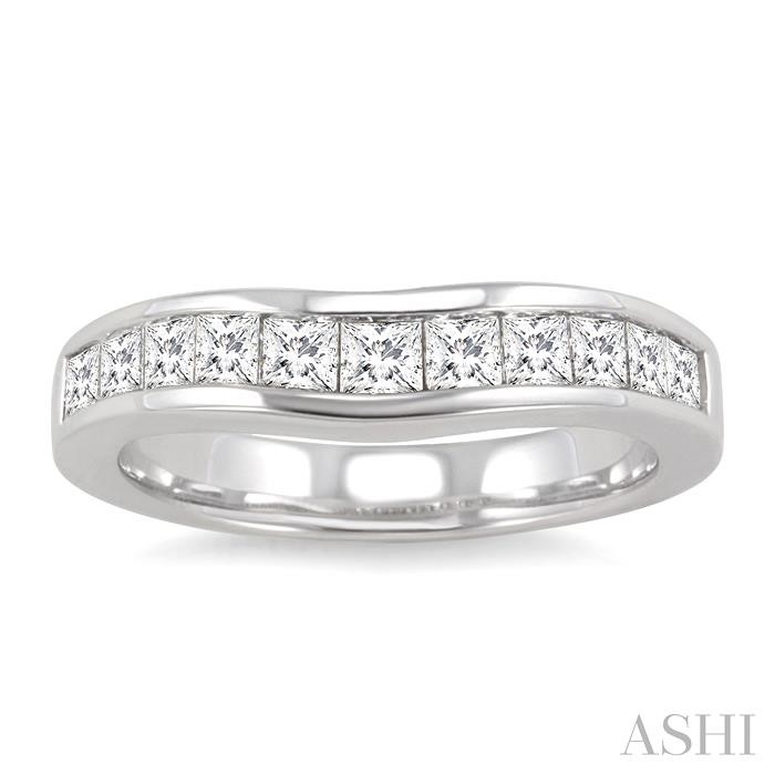 Channel Set Curved Diamond Wedding Band-2