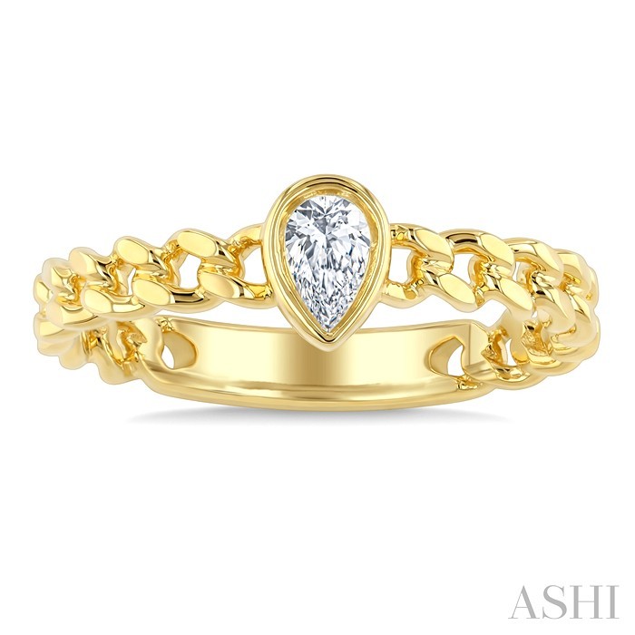 Pear Shape Bezel Curb Diamond Fashion Ring